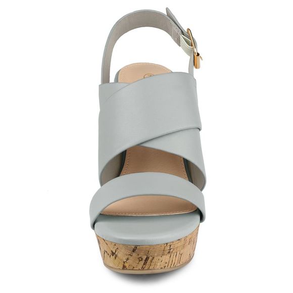 Women's Wood Wedges Platform Strappy Gray Wedge Sandals - Picture 2 of 6